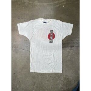 80s Medium Vintage Chinese Writing Fan Text Shirt Single Stitch USA White